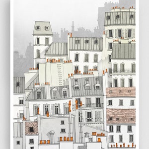 Paris Montmartre / white Grey Fine Art Print Illustration Paris Wall Art Modern Home Architectural Drawing Decor Europe Paris Travel Gifts image 7