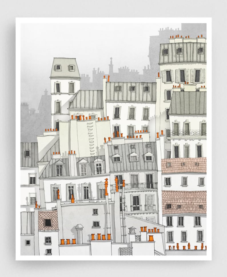 Paris Montmartre / white Grey Fine Art Print Illustration Paris Wall Art Modern Home Architectural Drawing Decor Europe Paris Travel Gifts image 7