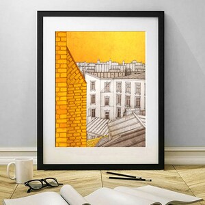 Sunny day in Paris Colorful Modern Art Print Trendy Parisian Wall Hanging Original Travel Art Perfect Decor for Living Room or Bedroom image 2