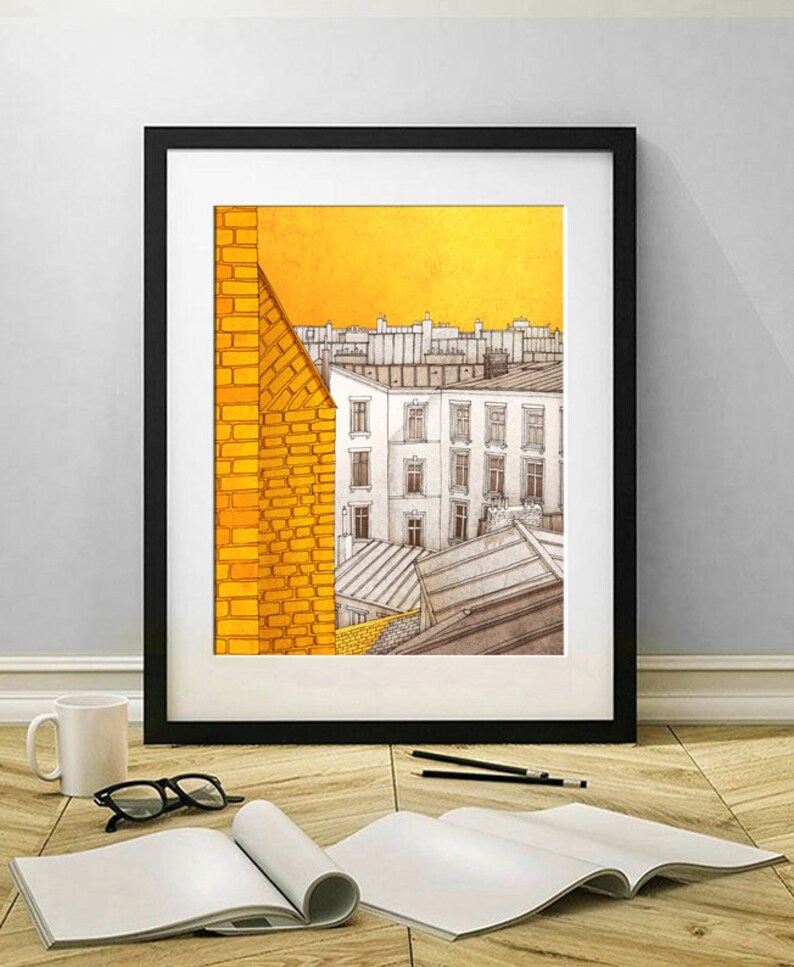 Sunny day in Paris Colorful Modern Art Print Trendy Parisian Wall Hanging Original Travel Art Perfect Decor for Living Room or Bedroom image 2