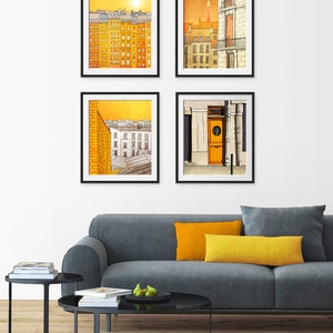 Yellow facade Colorful Modern Art Print Parisian Illustration Unique Wall Decor Gift for Her Trendy Home Decor France Paris Houses Tubidu image 4