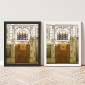 two framed photographs of a building with a door