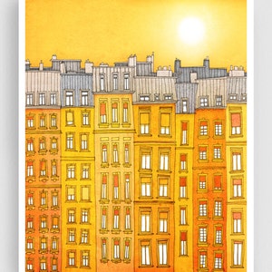 Yellow facade Colorful Modern Art Print Parisian Illustration Unique Wall Decor Gift for Her Trendy Home Decor France Paris Houses Tubidu image 1