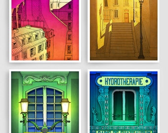 Any FOUR Prints - Set of four Illustrations,Paris Illustration Art Prints Poster Home decor Wall art  Paris