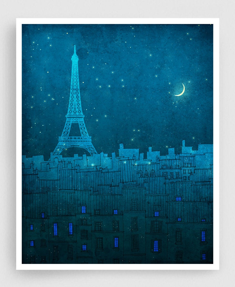 The Eiffel tower in PARIS Colorful French Travel Art Poster Fine Art Print Illustration Wall Art Parisian Drawing Paris Decor Travel Gifts image 1