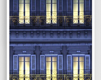 Paris balcony /night, vertical- Colorful Parisian Illustration Print Stylish Wall Decor Modern Art Poster Unique Travel Art Trendy Home Gift