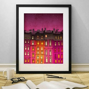 Paris red facade Giclée Art Print Illustration Unique Colorful French Home Decor Paris Wall Hanging Gift for Travelers Paris Gifts Tubidu image 3