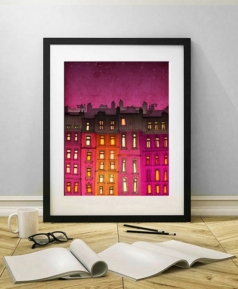 Paris red facade Giclée Art Print Illustration Unique Colorful French Home Decor Paris Wall Hanging Gift for Travelers Paris Gifts Tubidu image 3