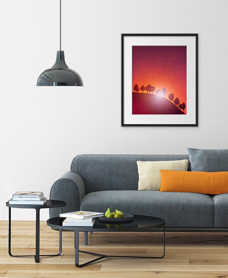 First streak of dawn Print from Original Illustration Wall Hanging Colorful Artwork Travelers Gift Nature Home Decor Morning sunshine image 3