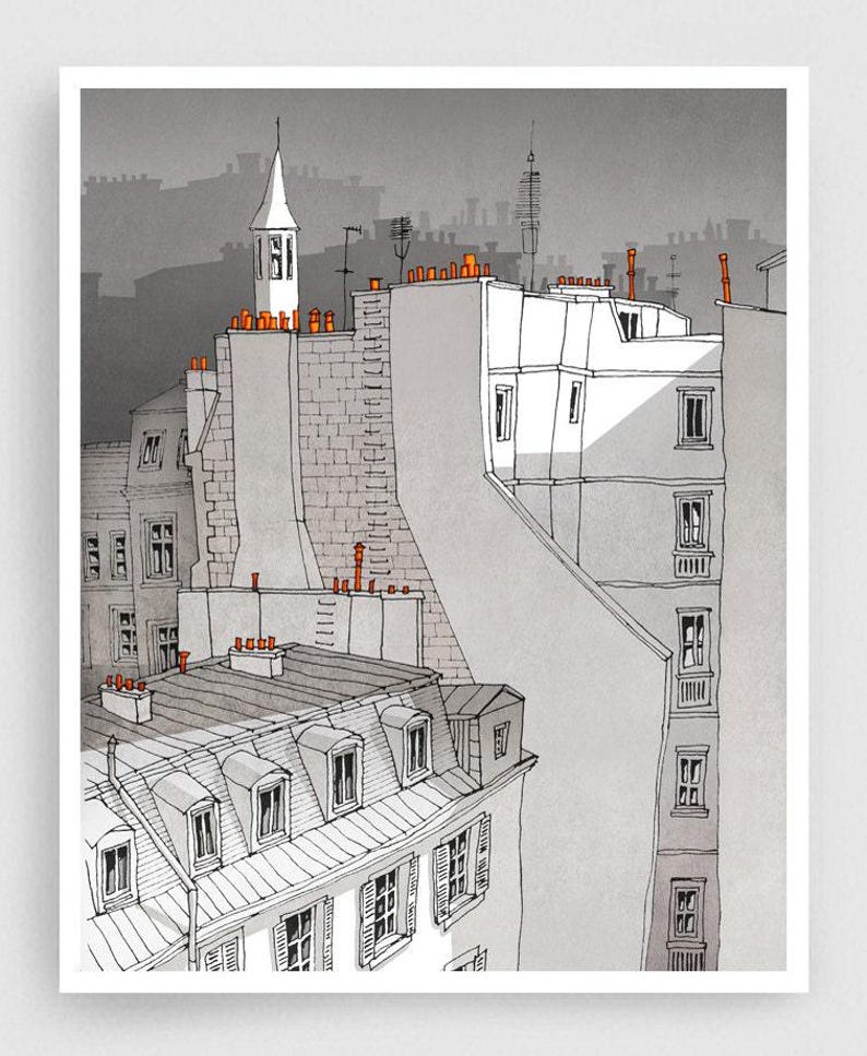 Väggkonsttryck Paris Romantisk stadsillustration känslomässigt konstverk lugn heminredning present bild 1