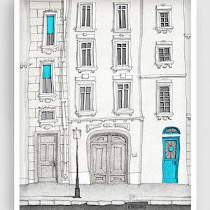 The magic door /vertical - Fine Art Illustration Print Home Decor Colorful Parisian Architectural Drawing Wall Hanging Travelers Paris Gifts