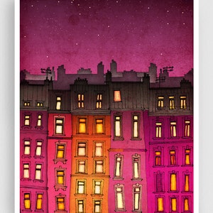 Paris red facade Giclée Art Print Illustration Unique Colorful French Home Decor Paris Wall Hanging Gift for Travelers Paris Gifts Tubidu image 1