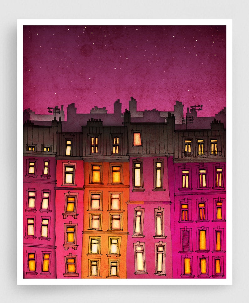 Paris red facade Giclée Art Print Illustration Unique Colorful French Home Decor Paris Wall Hanging Gift for Travelers Paris Gifts Tubidu image 1