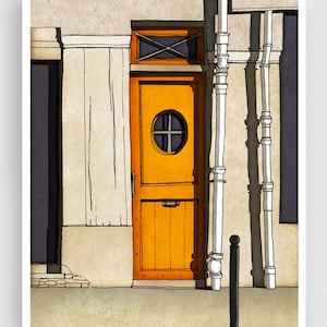 Secret door - Colorful Original Art Print Parisian Illustration Unique Gift French Home Decor Architectural Drawing Modern Wall Hanging