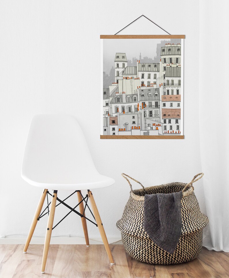 Paris Montmartre / white Grey Fine Art Print Illustration Paris Wall Art Modern Home Architectural Drawing Decor Europe Paris Travel Gifts image 5