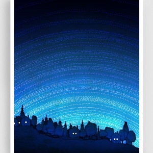 Earth calling /vertical - Colorful Original Nature Illustration Nature Travel Poster Modern Wall Hanging Home Decor for Travelers Night sky