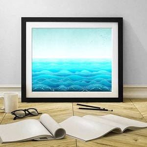 Through all ages /landscape Fine Art Illustration Print Travel Artwork Wall Decor Nature Art Kids Room Art Love Turquoise Sea Ocean prints image 2