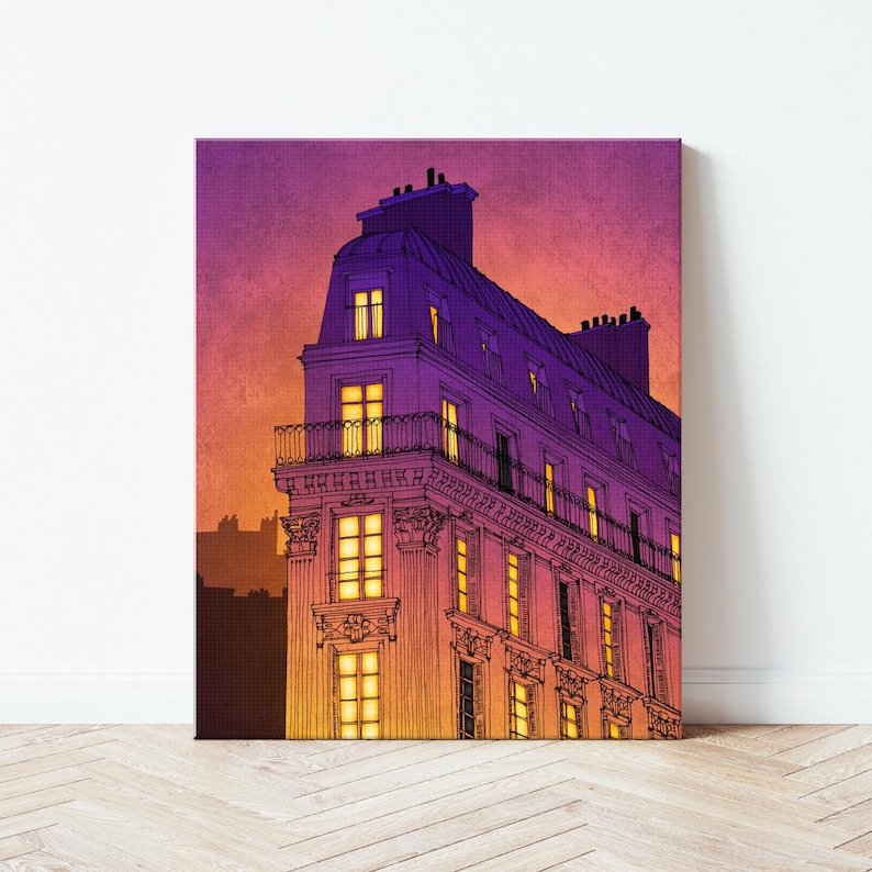 Impresión artística de pared con ilustración de noche romántica de París, obra de arte emocional, regalo de decoración para el hogar imagen 1