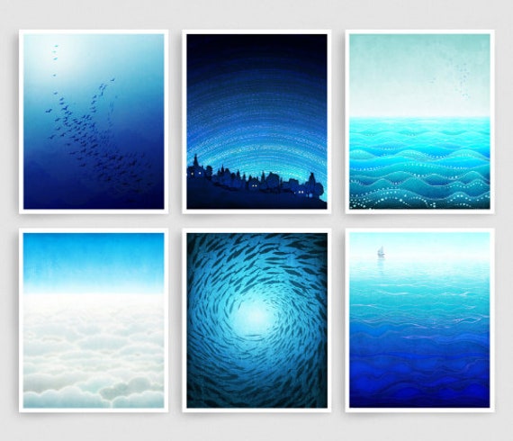 Toutes Les Impressions Six - Économisez 35%, Ensemble de Six Illustrations Fine Art Illustration Pri