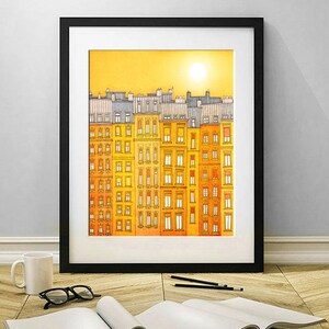 Yellow facade Colorful Modern Art Print Parisian Illustration Unique Wall Decor Gift for Her Trendy Home Decor France Paris Houses Tubidu image 2