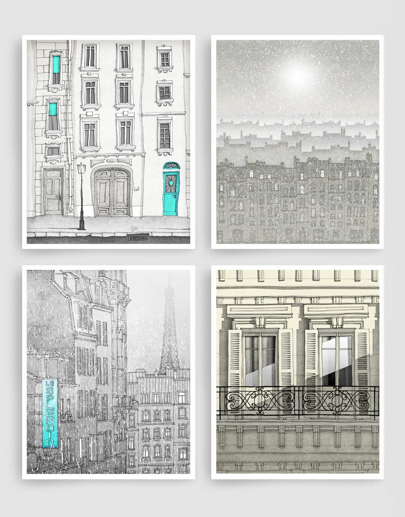The magic door /vertical Fine Art Illustration Print Home Decor Colorful Parisian Architectural Drawing Wall Hanging Travelers Paris Gifts image 2