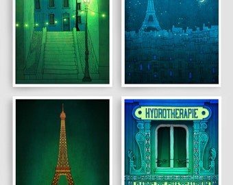 Any FOUR Prints - Set of four Illustrations,Paris Art Prints Posters Home decor Wall art   drawing