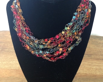 Handmade Crochet Necklace, Multi Color