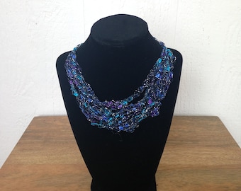 Handmade Crochet Necklace- Blue/Purple