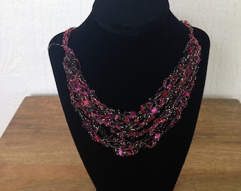 Handmade Crochet Necklace- Red/Black