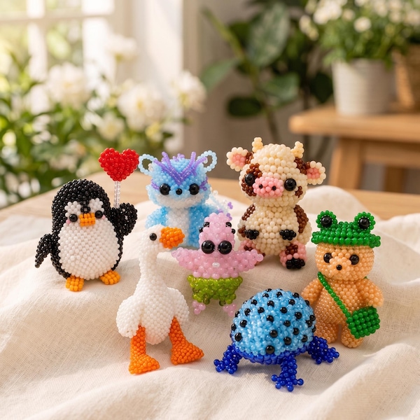 Beaded Animal Pattern Bundle, 7 Peyote Stitch PDF Tutorials, Seed Bead Keychains