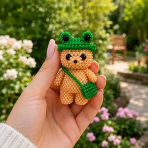 Patrón PDF de oso de cuentas / Tutorial de gorro y bolso de rana (Descarga instantánea)
