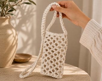 Crochet Phone Crossbody Bag, Small Woven Shoulder Purse for Women, Boho Mini Cell Phone Bag, Summer Travel Pouch