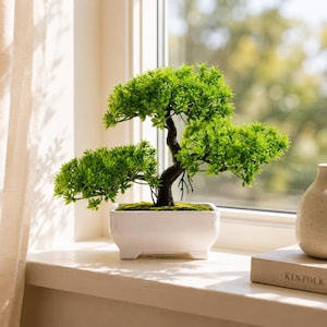 Árbol bonsái artificial, planta decorativa en maceta artificial, mini vegetación de escritorio para el hogar y la oficina, decoración de mesa zen