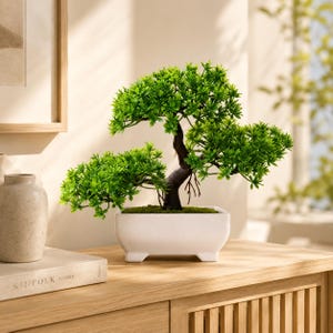 Artificial Bonsai Tree, Faux Potted Plant Decor, Mini Desktop Greenery for Home Office, Zen Tabletop Decoration image 4
