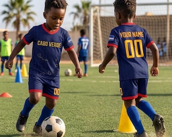 Kit da calcio personalizzato di Capo Verde, set da calcio personalizzabile con nome e numero per bambini