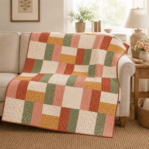 Einfaches Rechteck-Quiltmuster (PDF), Patchwork für Anfänger (Farbblöcke), modernes geometrisches Quilt-Design, digitaler Download