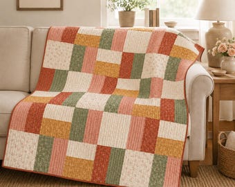 Easy Rectangle Quilt Pattern PDF, Beginner Color Block Patchwork, Modern Geometric Quilt Design, Digital Download