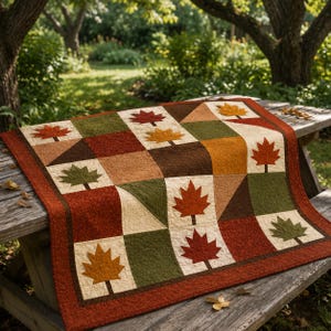 Autumn Fall Maple Leaf Quilt Pattern, Modern Fall Quilt Pattern, HST Quilt, Thanksgiving Quilt, Beginner Patchwork Digital PDF Download