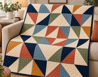 Modern Mosaic HST Quilt Pattern PDF, 48x48 Half Square Triangle Quilt, Beginner Digital Sewing Pattern, Geometric Patchwork Quilt Sewing PDF
