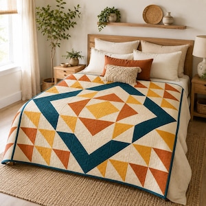 Modern Diamond HST Quilt Pattern PDF, Geometric Half Square Triangle Patchwork, Beginner Quilt Pattern, Digital Sewing Download