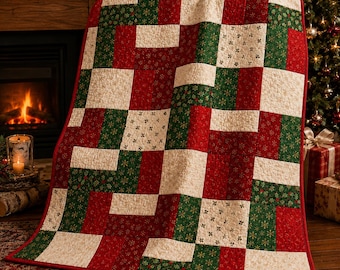 Modern Christmas Quilt Pattern PDF, 60x70 Holiday Quilt Pattern, Christmas Patchwork Quilt, Easy Quilt Pattern For Beginner Digital Download