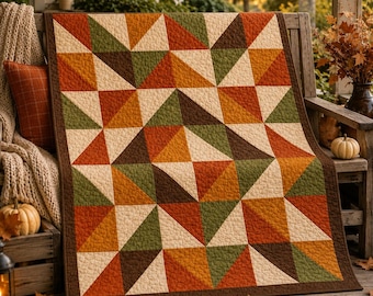 Autumn HST Quilt Pattern PDF, Modern Fall Quilt Pattern, Fall Patchwork Quilt, Beginner Half Square Sewing Pattern, Instant Download