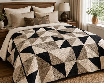 Modern Neutral HST Quilt Pattern PDF, Half Square Triangle Quilt, Beginner Digital Quilt Pattern, Geometric Patchwork Quilt Sewing Pattern