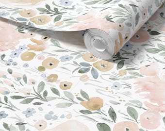 Watercolor Floral Wallpaper - Pastel Margherita (Peel & Stick or Traditional)
