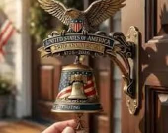 USA 250th Anniversary Eagle Door Bell, Patriotic Liberty Bell Wall Decor, 1776-2026 American Bicentennial Hanger, Veteran Gift