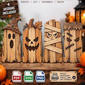 Trädgårdskonst för Halloween med spöken, DIY-verkstad i spökstaketstil, utskrivbart PDF SVG-mönster