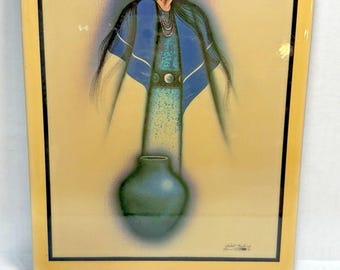 Robert Redbird Jr Water Woman Acrylic Wood Art Native American Painting Signed