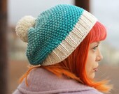 Hand Knitted - Bamboo & Wool Mix - ombré - Ice Blue Hat