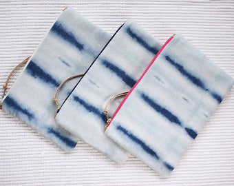 Wassermelone Reverse Shibori - Denim Beutel - Denim Kupplung - Organizer Fall - Make up Tasche