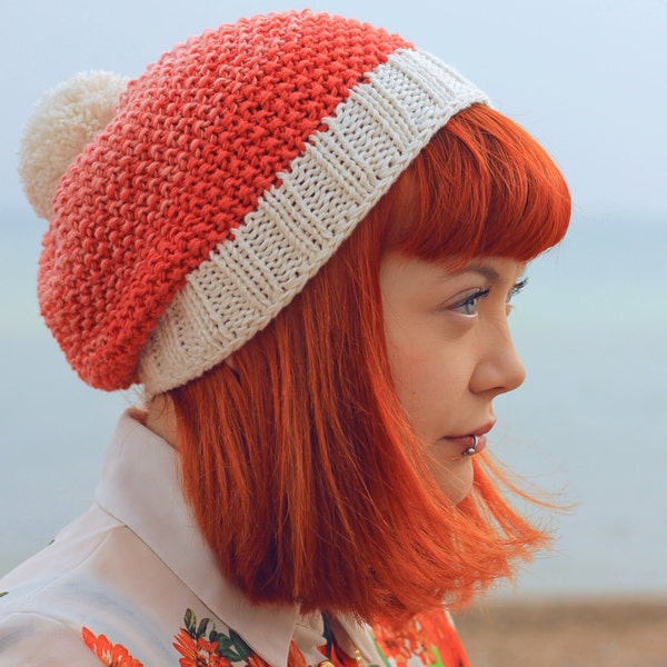 Hand Knitted - Bamboo & Wool Mix - ombré - Coral Hat